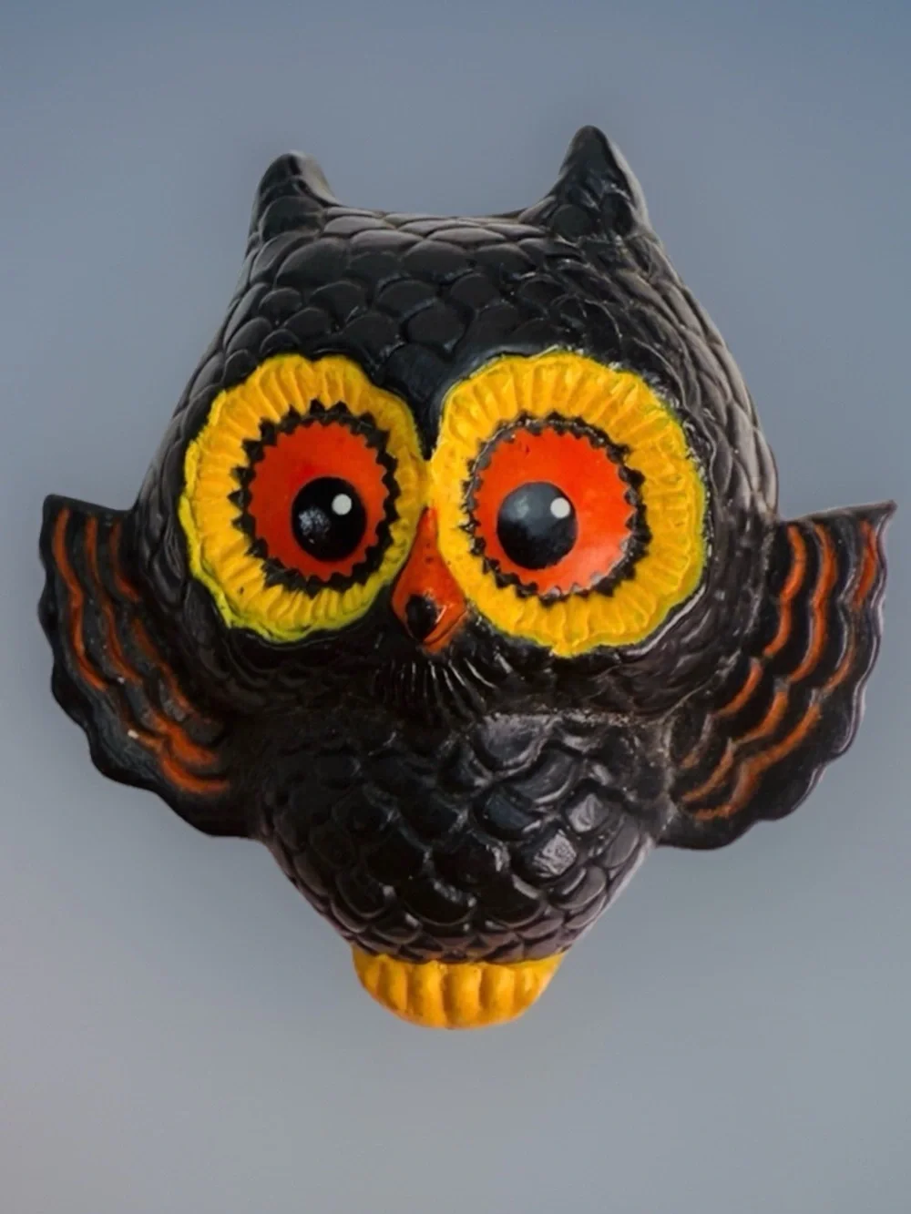 Vintage carved painted owl, brooch, pin